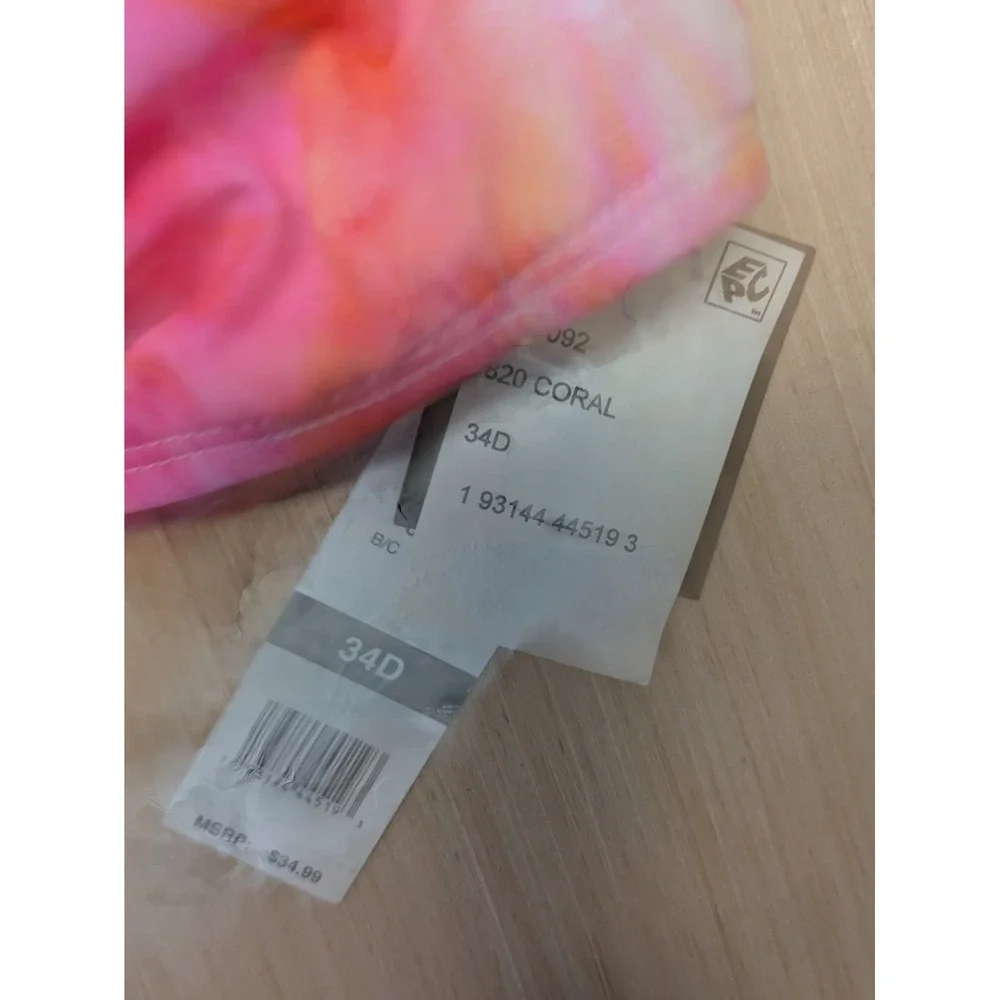 Kona‎ Sol Women 34D Coral Tie Dye Underwire Tie Front Bikini Swim Top F70092 NWT
